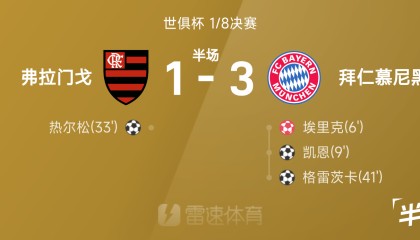 开云体育官方网站-世俱杯半场：凯恩破门，格雷茨卡世界波，拜仁3-1领先弗拉门戈